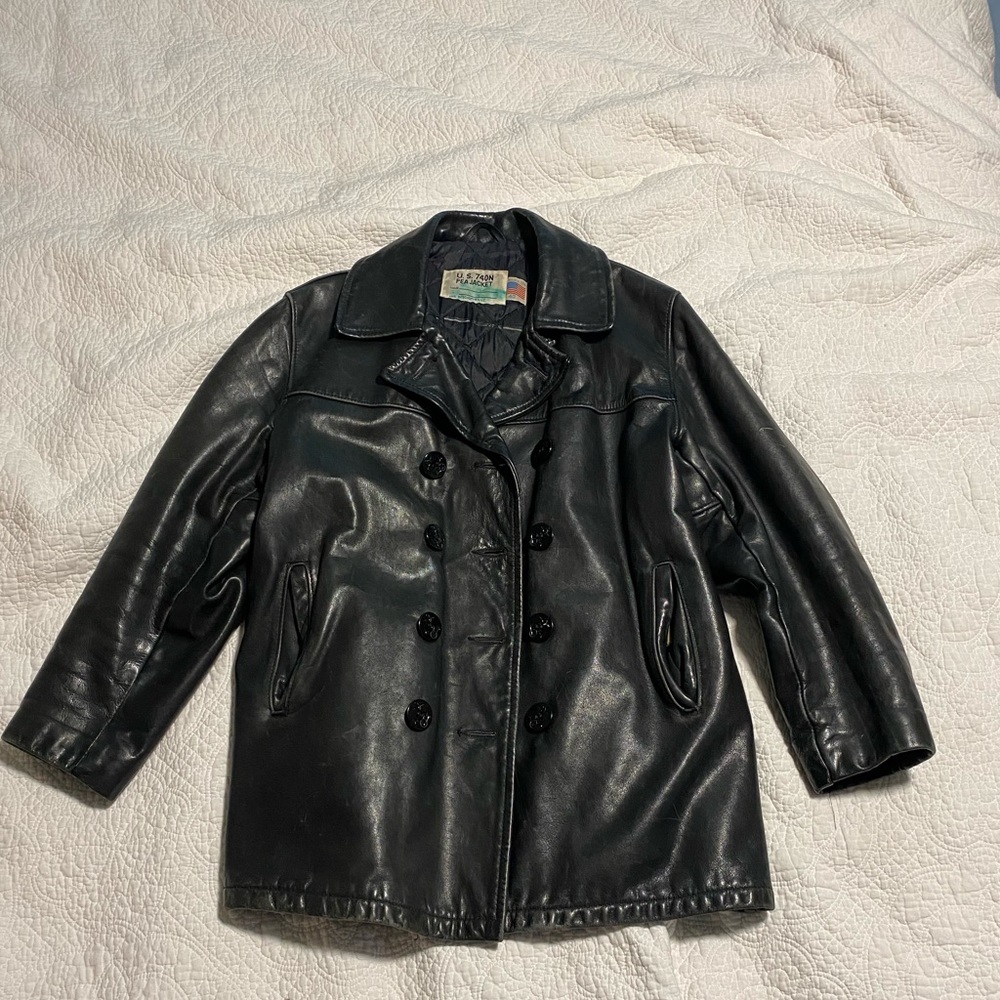 Schotts Bro Leather Pea Coat